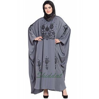 Designer Kaftan abaya with embroidery work- Grey